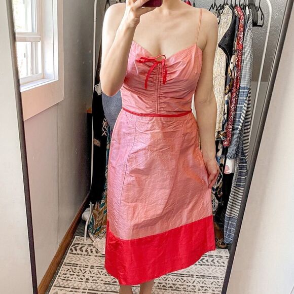 Watters & Watters Dupioni Silk Spaghetti Strap Dress Pink 10 - Picture 5 of 10